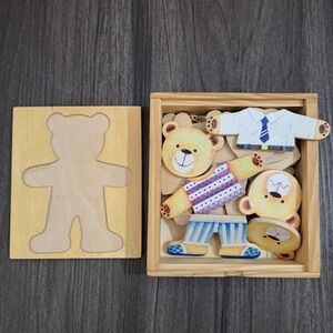 Vintage Wooden Bear Dress Up Puzzle Toy With Box 5.5in By 5in